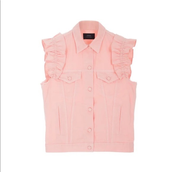 J Brand X Simone Rocha Pink Ruffle Sleeve Button Down Denim Vest Size S/M RARE‎ - Picture 2 of 13